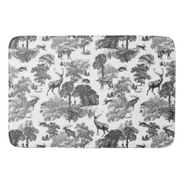 Elegant  Black White Toile Deer Pattern Badmat