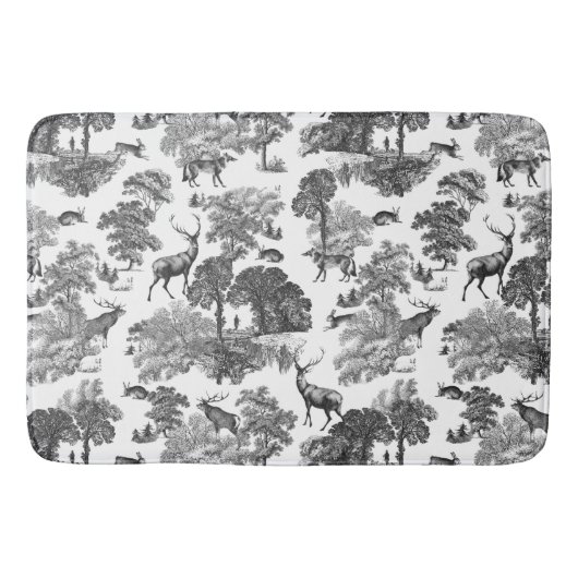 Elegant  Black White Toile Deer Pattern Badmat (Voorkant)