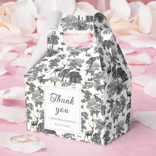 Elegant  Black White Toile Deer Pattern Bedankdoosjes (Huwelijk)