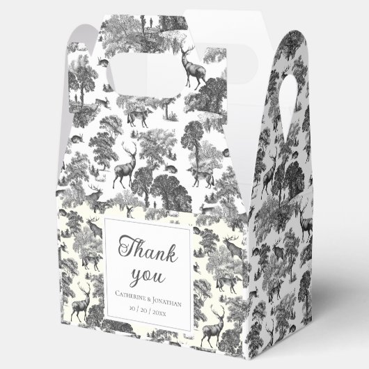 Elegant  Black White Toile Deer Pattern Bedankdoosjes (Geopend)