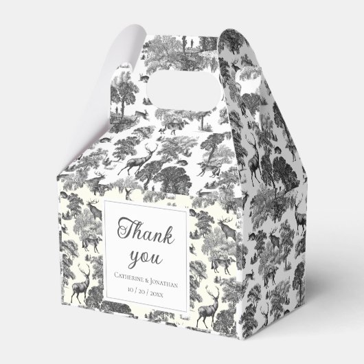 Elegant Black White Toile Deer Pattern Bedankdoosjes (Voorkant Zijde)