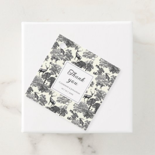 Elegant  Black White Toile Deer Pattern Bedankjes Labels (In situ)