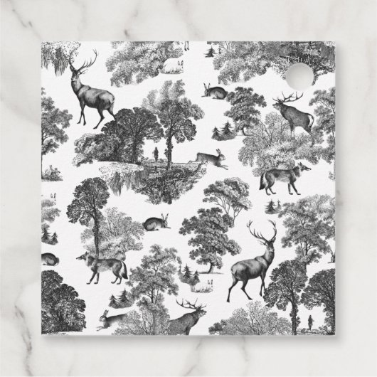 Elegant  Black White Toile Deer Pattern Bedankjes Labels (Achterkant)