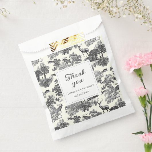 Elegant  Black White Toile Deer Pattern Bedankzakje (Gezegeld)
