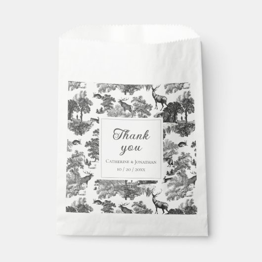 Elegant  Black White Toile Deer Pattern Bedankzakje (Voorkant)