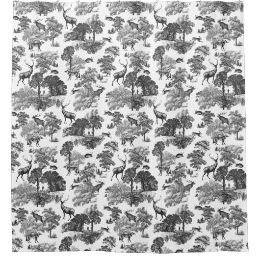 Elegant Black White Toile Deer Pattern Douchegordijn (Voorkant)