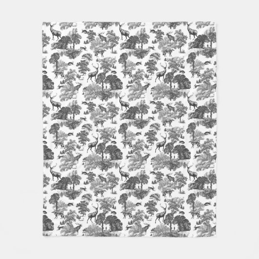 Elegant Black White Toile Deer Pattern Fleece Deken (Voorkant)