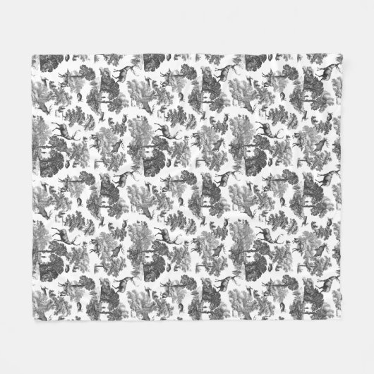 Elegant  Black White Toile Deer Pattern Fleece Deken (Voorkant (Horizontaal))