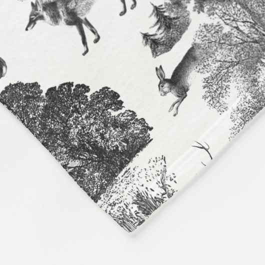 Elegant  Black White Toile Deer Pattern Fleece Deken (Hoek)