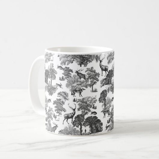 Elegant  Black White Toile Deer Pattern Koffiemok (Voorkant links)