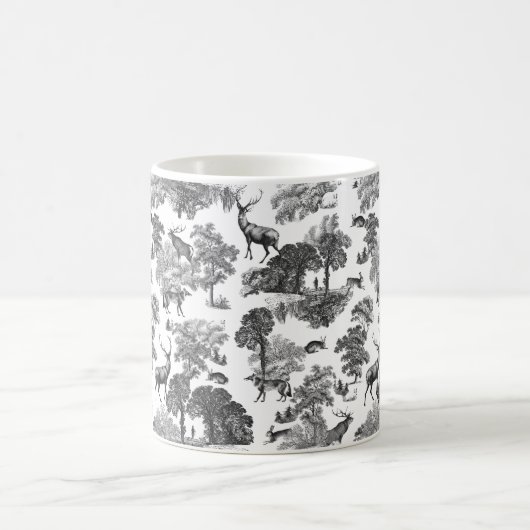 Elegant  Black White Toile Deer Pattern Koffiemok (Center)