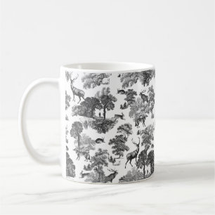 Elegant  Black White Toile Deer Pattern Koffiemok