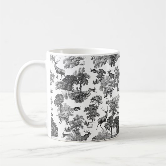 Elegant  Black White Toile Deer Pattern Koffiemok (Links)