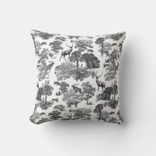 Elegant  Black White Toile Deer Pattern Kussen
