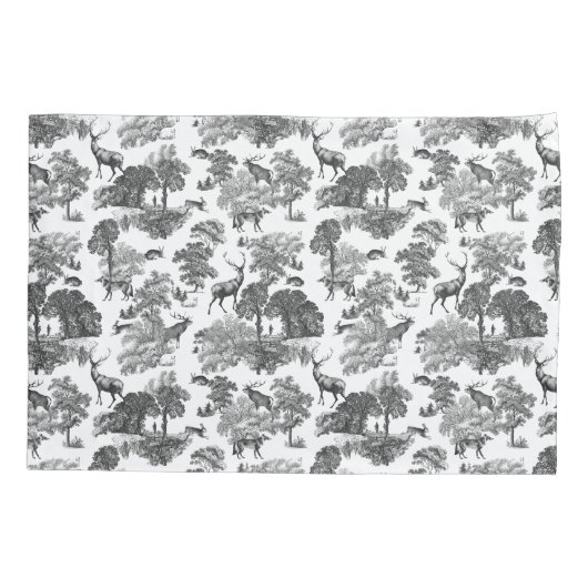 Elegant  Black White Toile Deer Pattern Kussensloop (Achterkant)