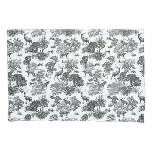 Elegant Black White Toile Deer Pattern Kussensloop (Voorkant)