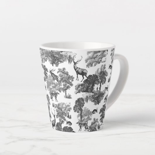 Elegant  Black White Toile Deer Pattern Latte Mok (Rechterhoek)
