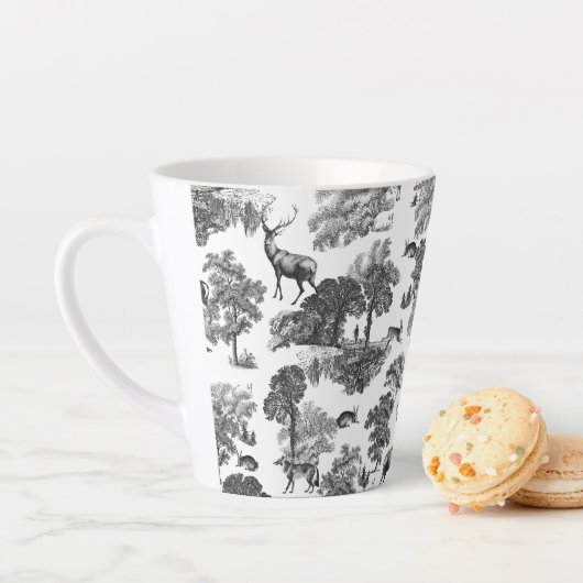 Elegant  Black White Toile Deer Pattern Latte Mok (In situ)