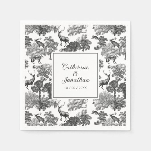 Elegant  Black White Toile Deer Pattern Servet (Voorkant)