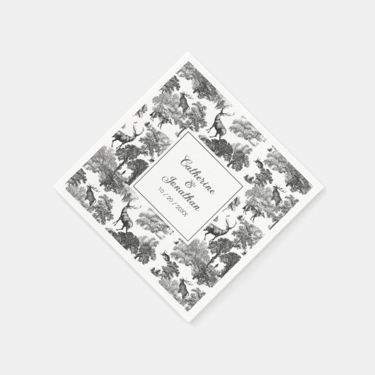 Elegant  Black White Toile Deer Pattern Servet (Hoek)