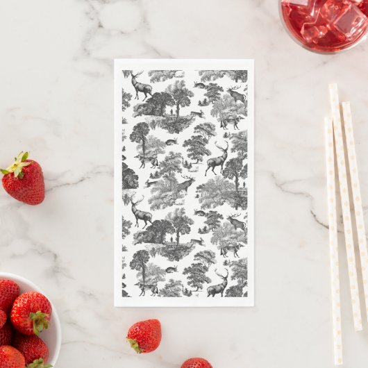 Elegant Black White Toile Deer Pattern Servet (Insitu)