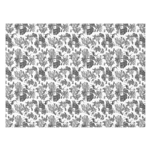 Elegant Black White Toile Deer Pattern Tafelkleed (Voorkant (Horizontaal))