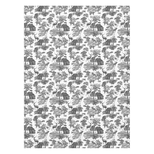 Elegant Black White Toile Deer Pattern Tafelkleed (Voorkant)