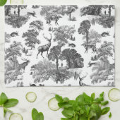 Elegant  Black White Toile Deer Pattern Theedoek (Gevouwen)