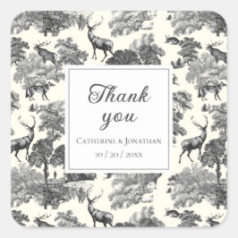 Elegant Black White Toile Deer Pattern Vierkante Sticker