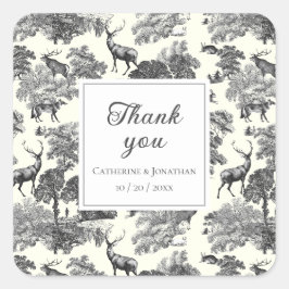 Elegant Black White Toile Deer Pattern Vierkante Sticker