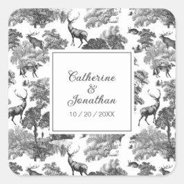 Elegant Black White Toile Deer Pattern Vierkante Sticker