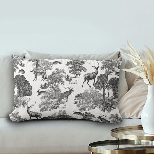Elegant  Black White Toile Deer Reversible Kussen