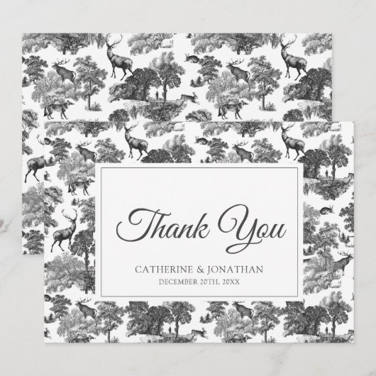 Elegant  Black White Toile Deer Save The Date (Voorkant / Achterkant)