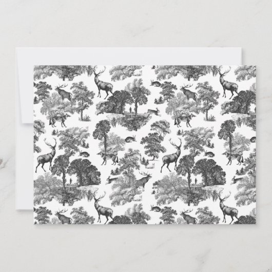 Elegant Black White Toile Deer Save The Date (Achterkant)