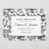 Elegant  Black White Toile Deer Save The Date (Voorkant / Achterkant)