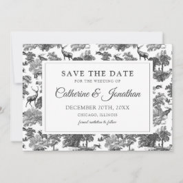 Elegant Black White Toile Deer Save The Date
