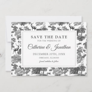 Elegant  Black White Toile Deer Save The Date