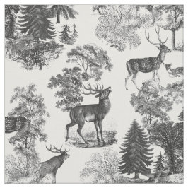 Elegant  Black White Toile Deer Woodland Stof