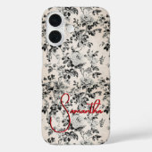 Elegant black white toile red monogram Case-Mate iPhone case (Achterkant)