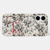 Elegant black white toile red monogram Case-Mate iPhone case (Achterkant (horizontaal))