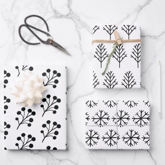 Elegant Black & White Trendy Kerstpatroon Inpakpapier Vel (Voorkant)