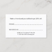 Elegant Black White Turquoise Heart Beauty Salon Aanbevelingskaartje (Achterkant)