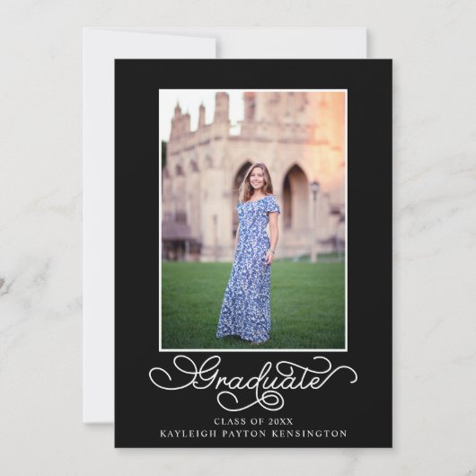 Elegant Black White Typografie Afstuderen Foto Aankondiging (Voorkant)