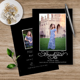 Elegant Black White Typografie Afstuderen Foto Aankondiging