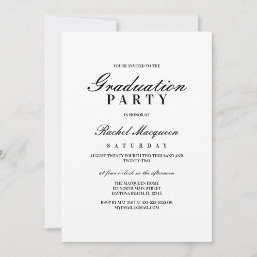 Elegant Black White Typografie Class of Afstuderen Kaart (Achterkant)