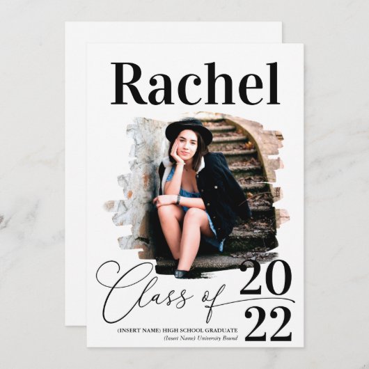 Elegant Black White Typografie Class of Afstuderen Kaart (Voorkant / Achterkant)