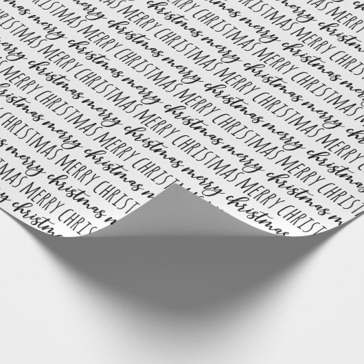 Elegant Black White Typography Merry Kerstry Cadeaupapier (Hoek)