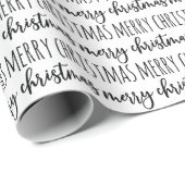 Elegant Black White Typography Merry Kerstry Cadeaupapier (Rol Hoek)
