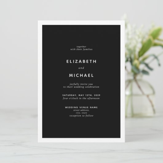 Elegant Black & White Typography Wedding Invitatio Kaart (Staand voorkant)