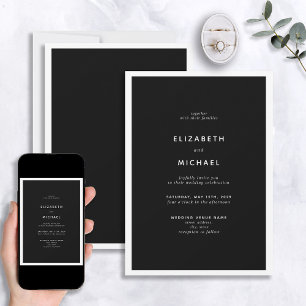 Elegant Black & White Typography Wedding Invitatio Kaart
